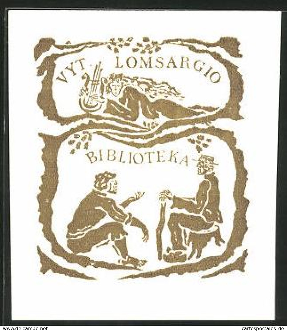 Exlibris Vyt. Lomsargio, Dame Mit Lyra, Herren Unterhalten Sich  - Ex Libris