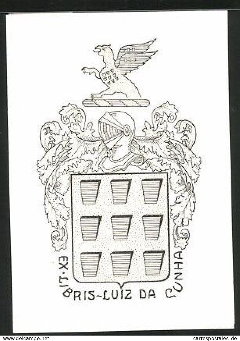 Exlibris Luiz Da Cunha, Wappen Mit Ritterhelm, Greif  - Ex-Libris