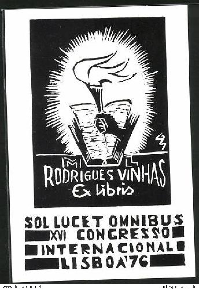 Exlibris Rodrigues Vinhas, Lisabon, Olympische Fackel, Congresso International Lisboa 1976  - Ex-libris