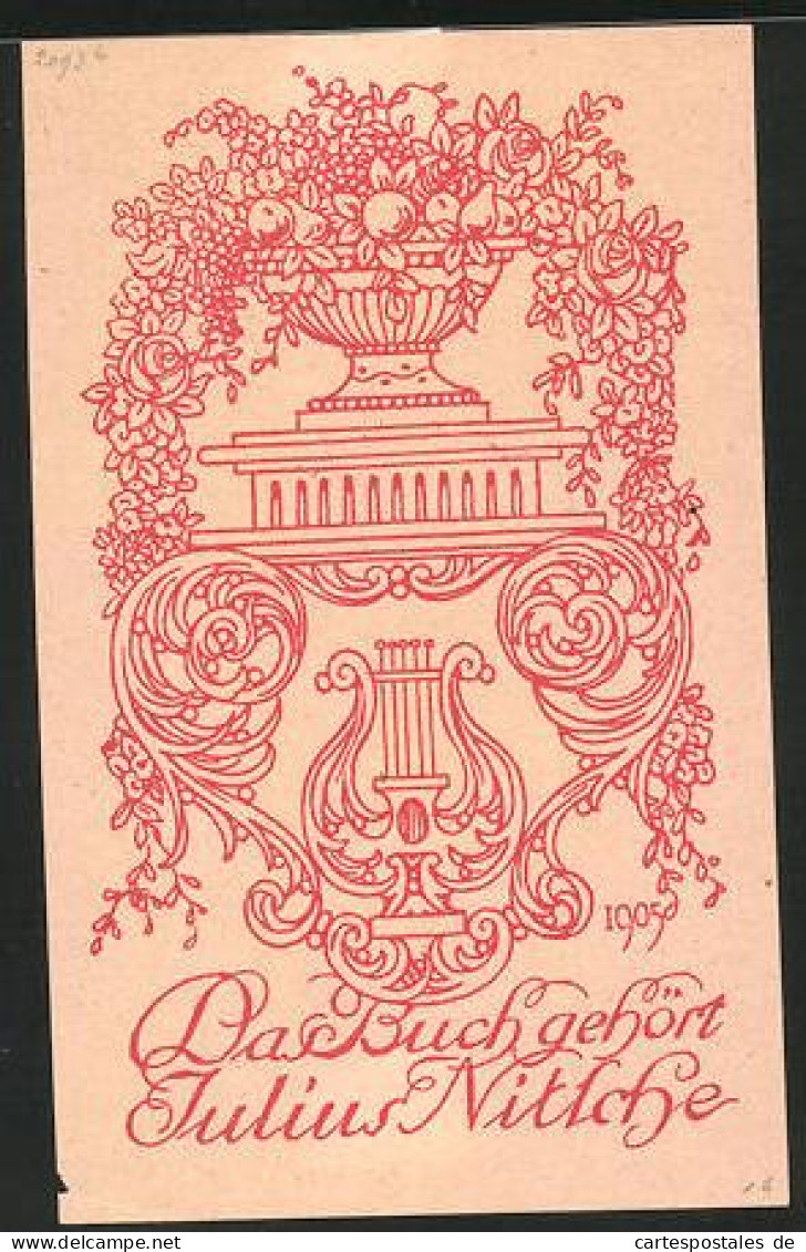 Exlibris Julius Nitsche, Wappen Mit Blumen Und Beeren  - Bookplates