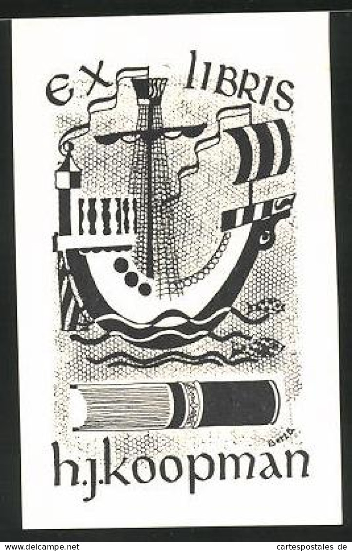 Exlibris H. J. Koopman, Segelschiff  - Ex-libris