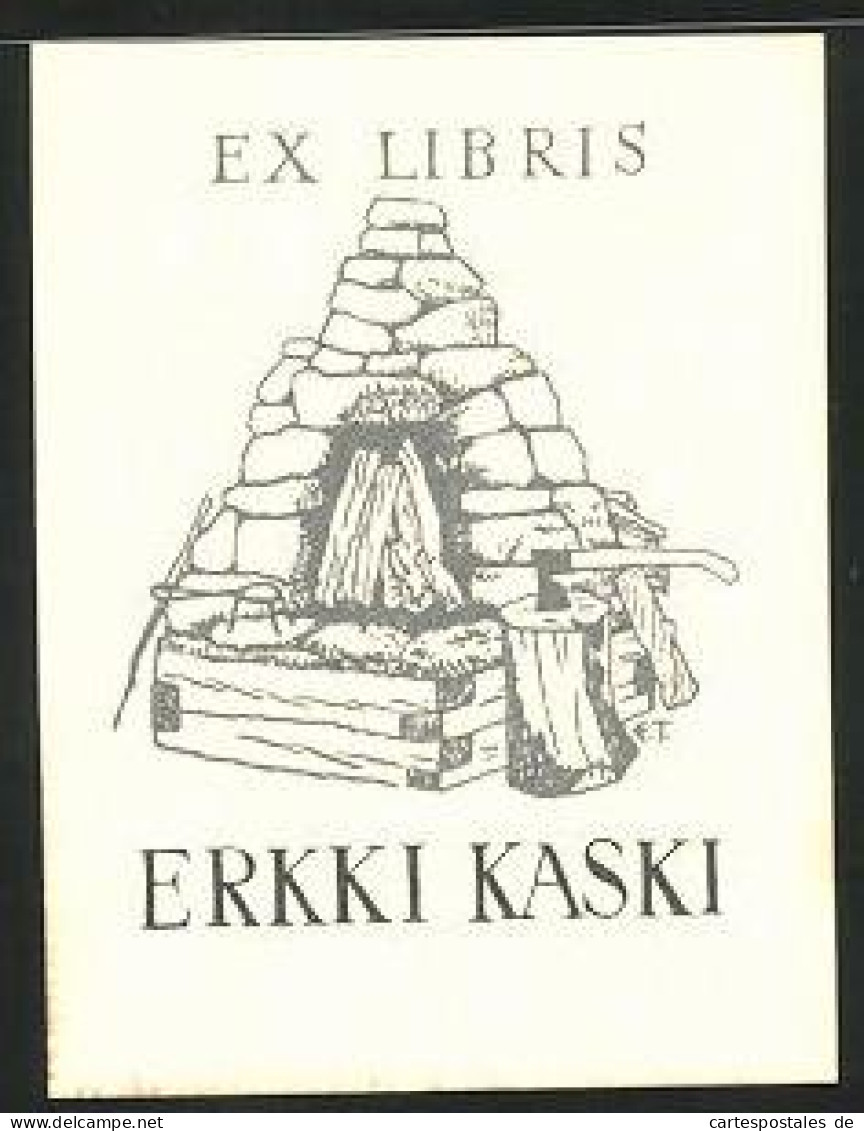 Exlibris Erkki Kaski, Kamin-Ofen  - Bookplates