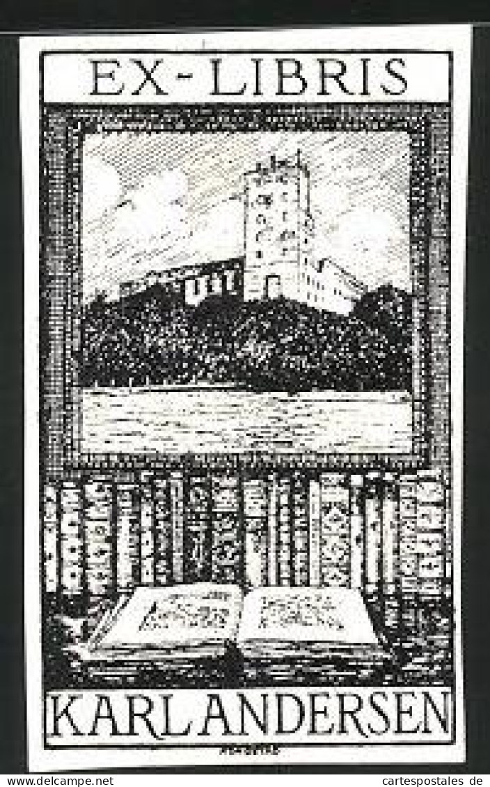 Exlibris Karl Landersen, Burg, Buch  - Ex Libris