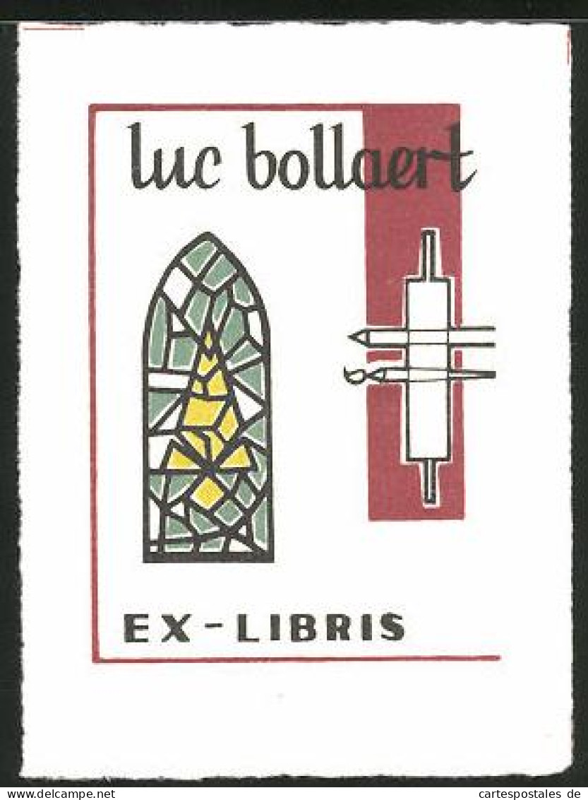 Exlibris Luc Bollaert, Künstler, Mosaik-Fenster  - Ex-Libris