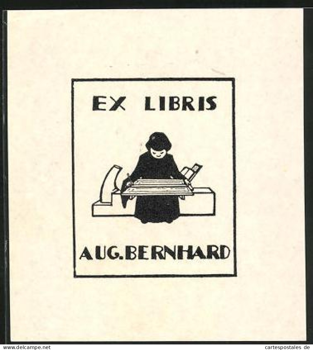 Exlibris Aug. Bernhard, Kind Liest Ein Buch  - Ex-libris