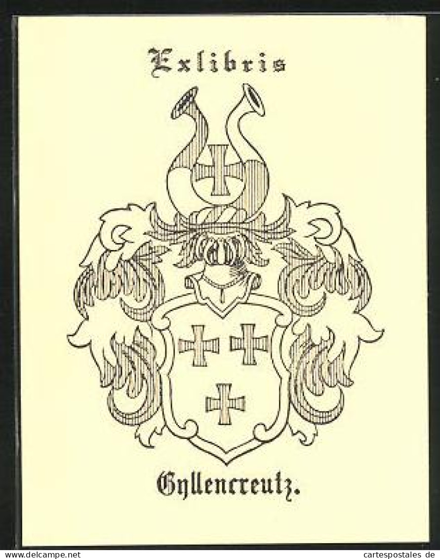 Exlibris Gyllencreutz, Wappen Mit Ritterhelm Und Kreuz  - Exlibris