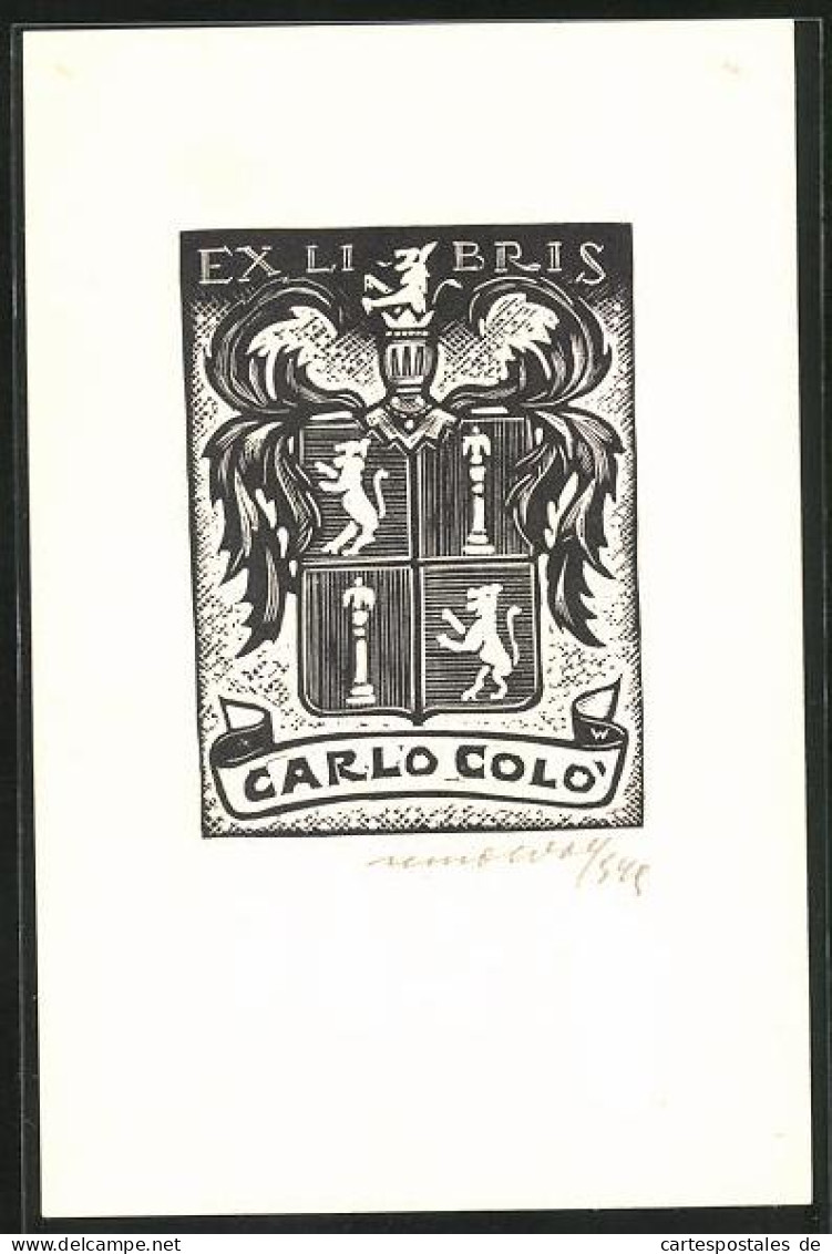 Exlibris Carlo Colo, Wappen Mit Palme Und Ritterhelm  - Exlibris