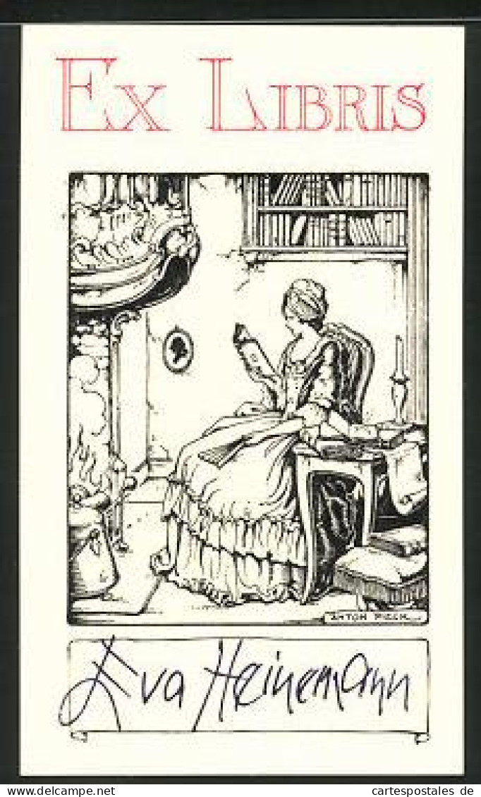 Exlibris Eva Heinemann, Frau Im Kleid Beim Lesen  - Bookplates