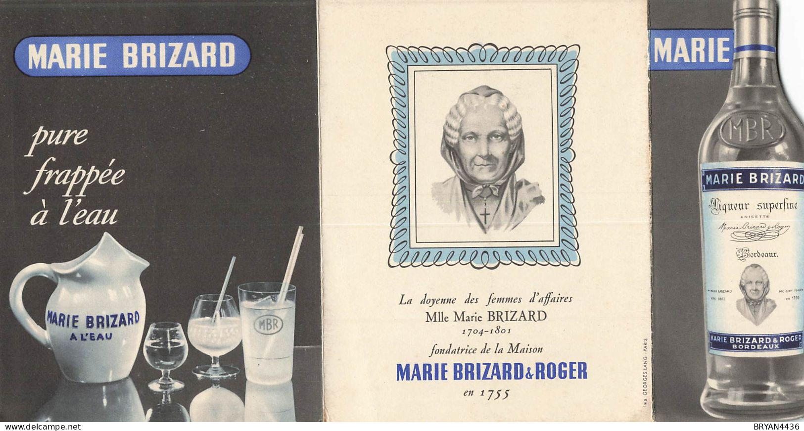 MARIE BRIZARD & ROGER - CARTE ANCIENNE PUB 3 VOLETS - Format Fermé (11x14cm) - TRES BON ETAT - Alimentaire