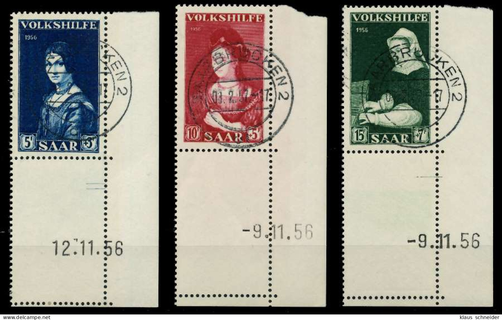 SAARLAND 1956 Nr 376BrL-378BrL Zentrisch Gestempelt ECKE-URE X79C48A - Usados