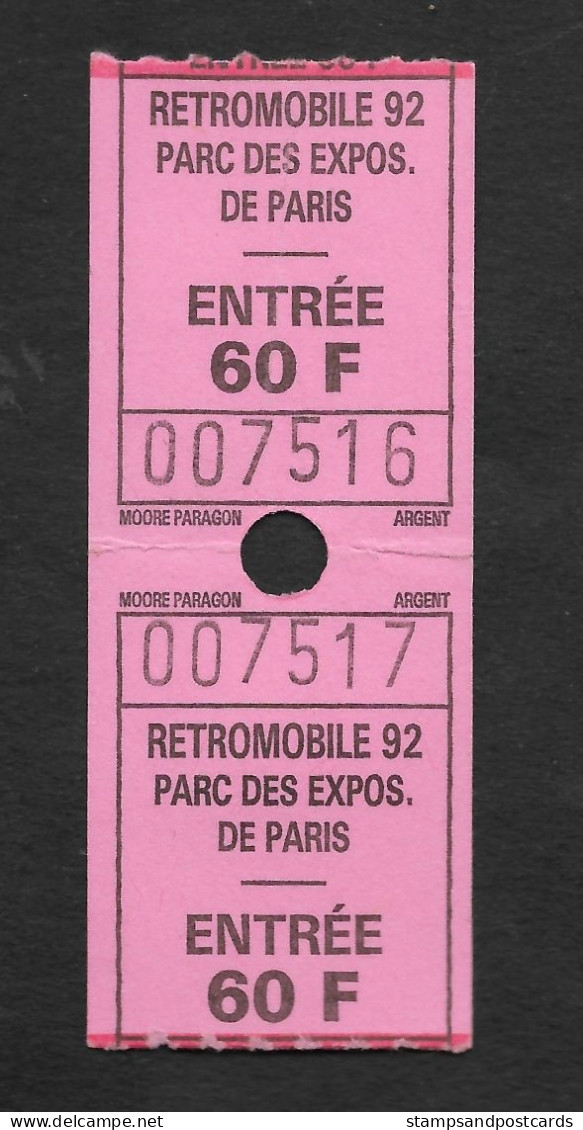 France Retromobile 1992 Paris 2 Ticket D'entrée Salon Voitures Anciennes Old Cars Expo 2 Tickets - Eintrittskarten