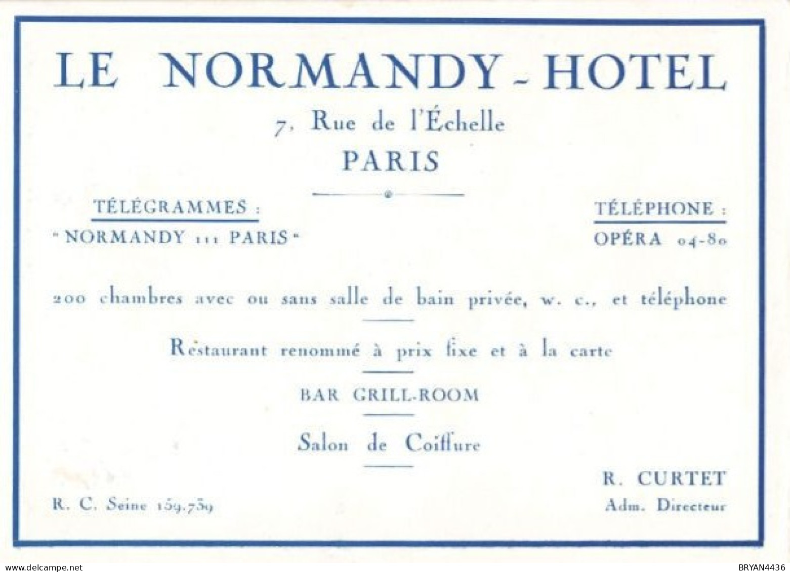 PARIS 1er - NORMANDY  HOTEL - 7, Rue De L' ECHELLE - CARTE ANCIENNE TROIS VOLET (10x14cm) - TRES BON ETAT - Distrito: 01