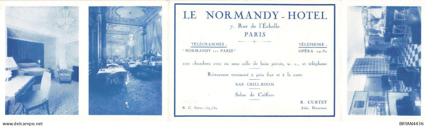 PARIS 1er - NORMANDY  HOTEL - 7, Rue De L' ECHELLE - CARTE ANCIENNE TROIS VOLET (10x14cm) - TRES BON ETAT - District 01