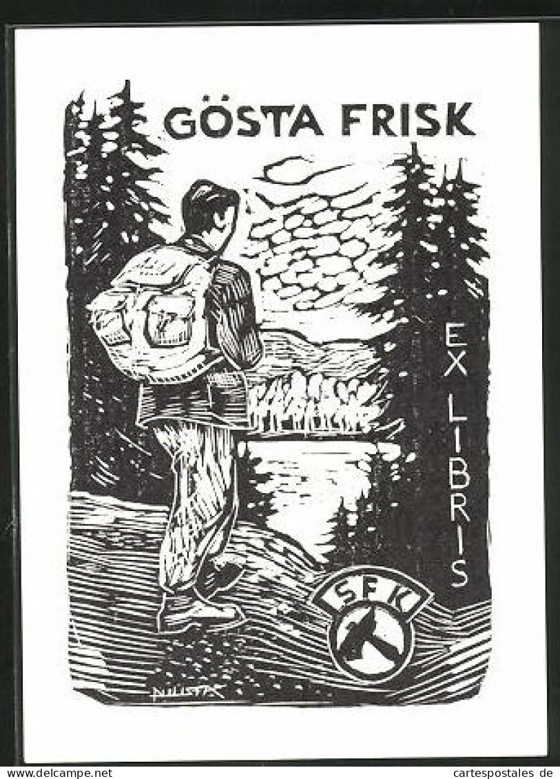 Exlibris Gösta Frisk, Wanderer Mit Ausblick  - Ex Libris