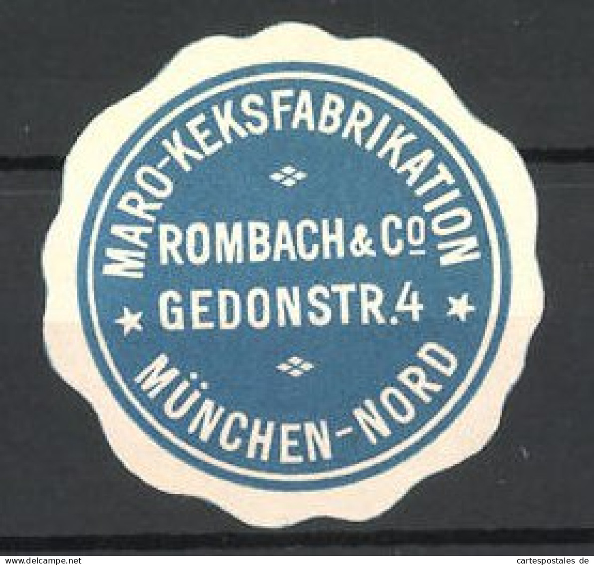 Präge-Reklamemarke Maro-Keksfabrikation Rombach & Co., Gedonstr. 4, München  - Vignetten (Erinnophilie)