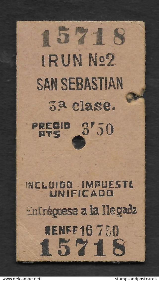 Espagne Ticket Chemin De Fer Train Ligne Irun San Sebastian RENFE España Spain - Europa