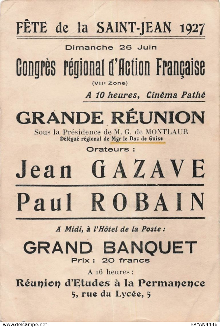 LE DUC DE GUISE -PORTARAIT - CARTE POLITIQUE - CONGRES De L'ACTION FRANCAISE - 1927 - CARTE ANCIENNE 9x13cm - Politische Und Militärische Männer