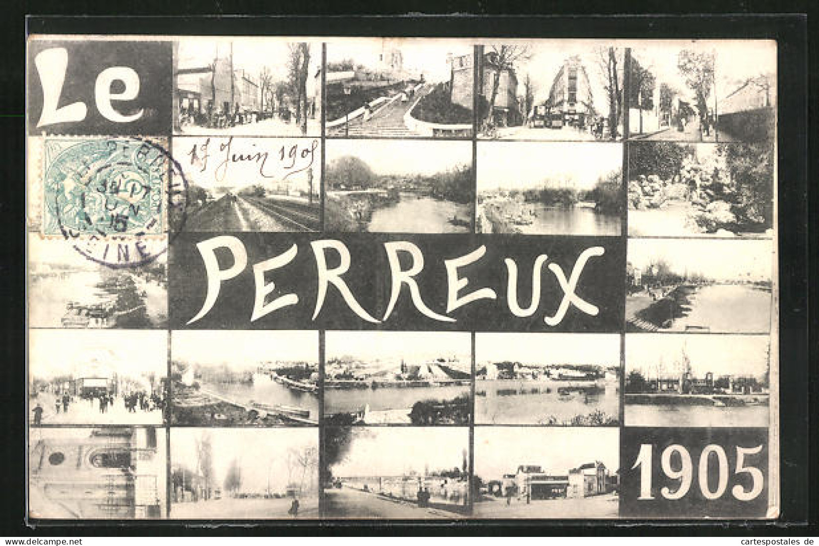 CPA Le Perreux-sur-Marne, Vue Générale Avec L'Église, Fluss, Vue De La Rue  - Le Perreux Sur Marne