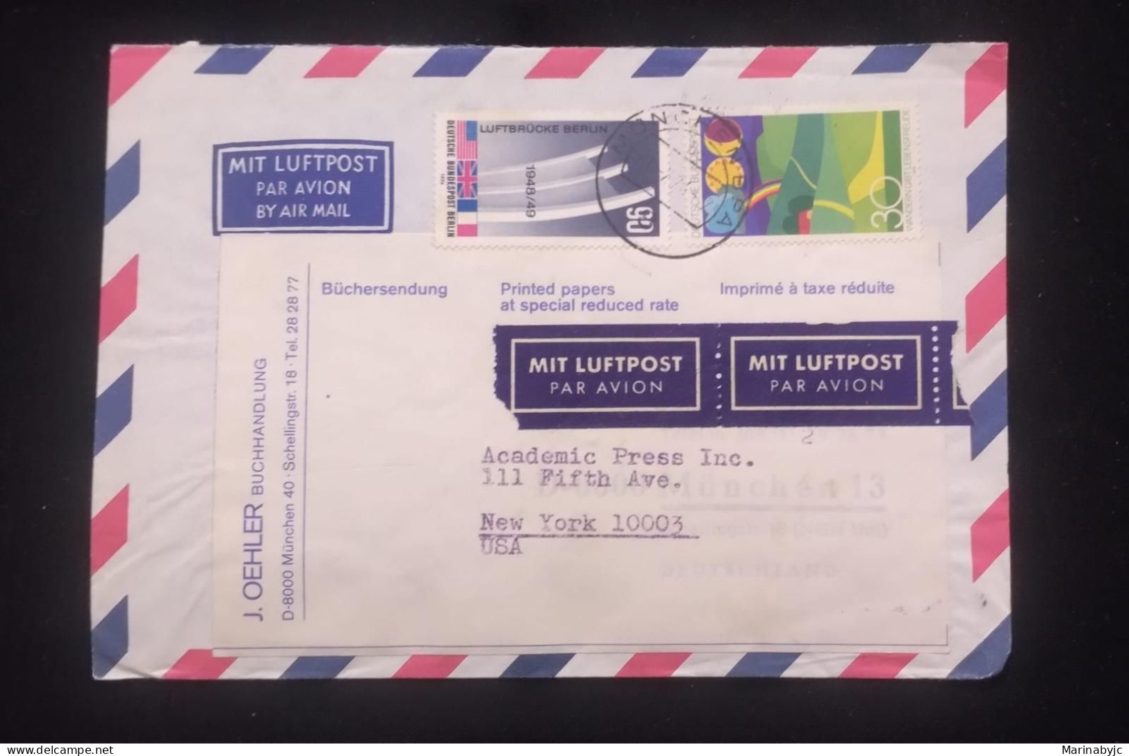 C) 1974. GERMANY. AIRMAIL ENVELOPE SENT TO USA. DOUBLE STAMP. XF - Otros & Sin Clasificación