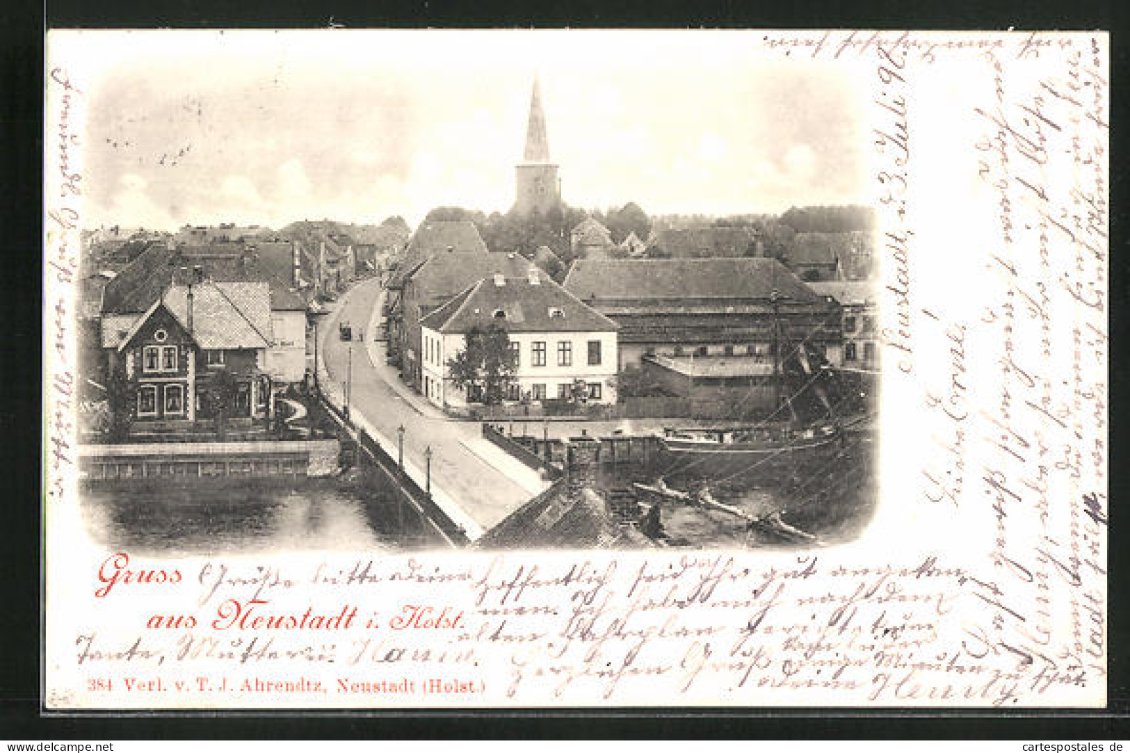 AK Neustadt I. Holst., Strassenpartie, Blick Von Der Brücke Zur Kirche  - Neustadt (Holstein)