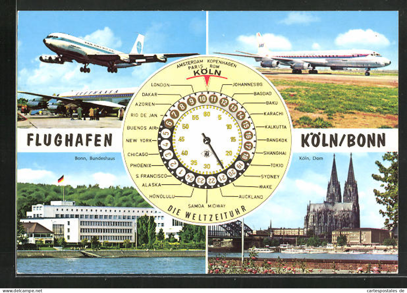 AK Köln, Flughafen Köln /Bonn, Weltzeituhr, Dom  - Andere & Zonder Classificatie