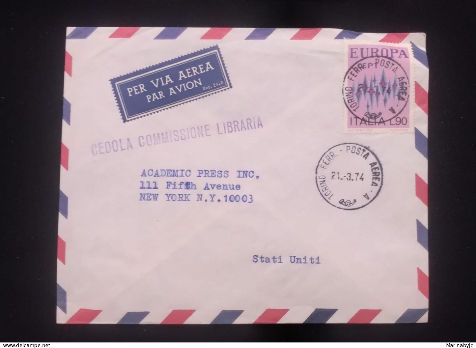 C) 1974. ITALY. AIRMAIL ENVELOPE SENT TO USA. XF - Otros & Sin Clasificación