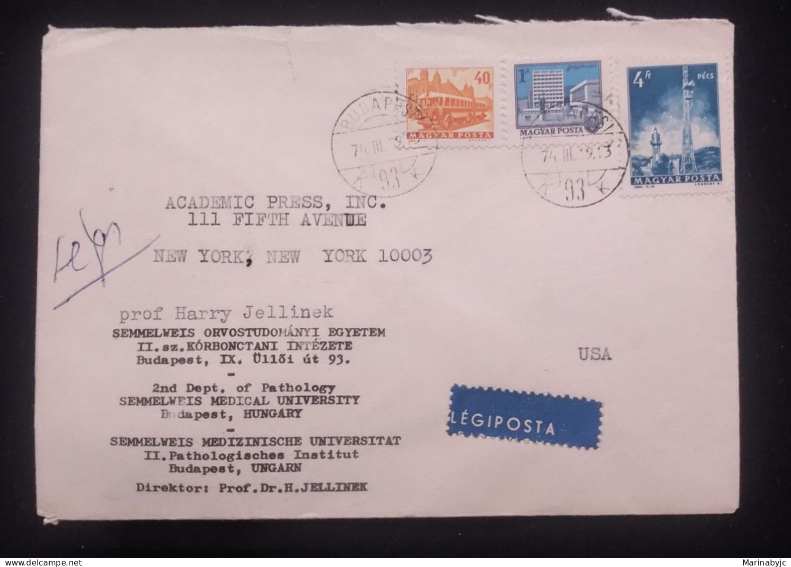 C) 1974. HUNGARY. AIRMAIL ENVELOPE SENT TO USA. MULTIPLE STAMPS. 2ND CHOICE - Andere & Zonder Classificatie