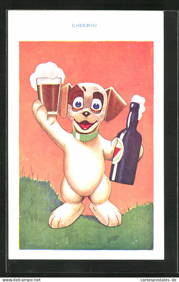 AK Cheerio, Hund Mit Einem Bierglas, Vermenschlichte Tiere  - Hunde