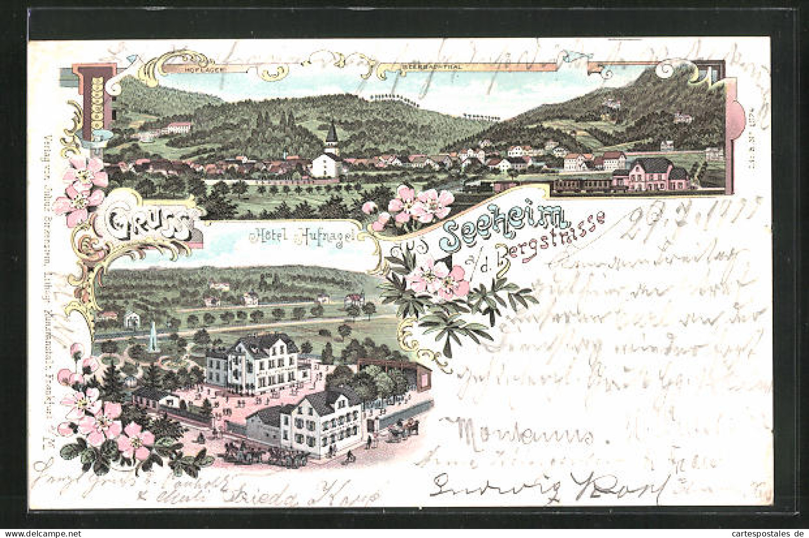 Lithographie Seeheim /Bergstrasse, Hotel Hufnagel, Panorama  - Other & Unclassified