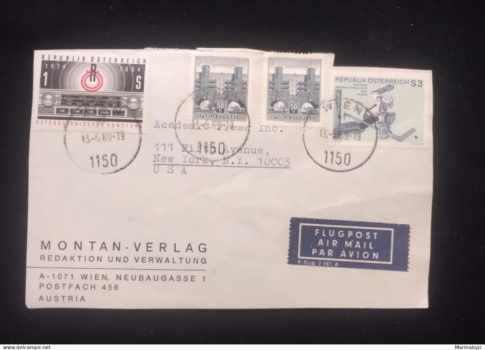 C) 1969. AUSTRIA. AIRMAIL ENVELOPE SENT TO USA. MULTIPLE STAMPS. 2ND CHOICE - Altri & Non Classificati