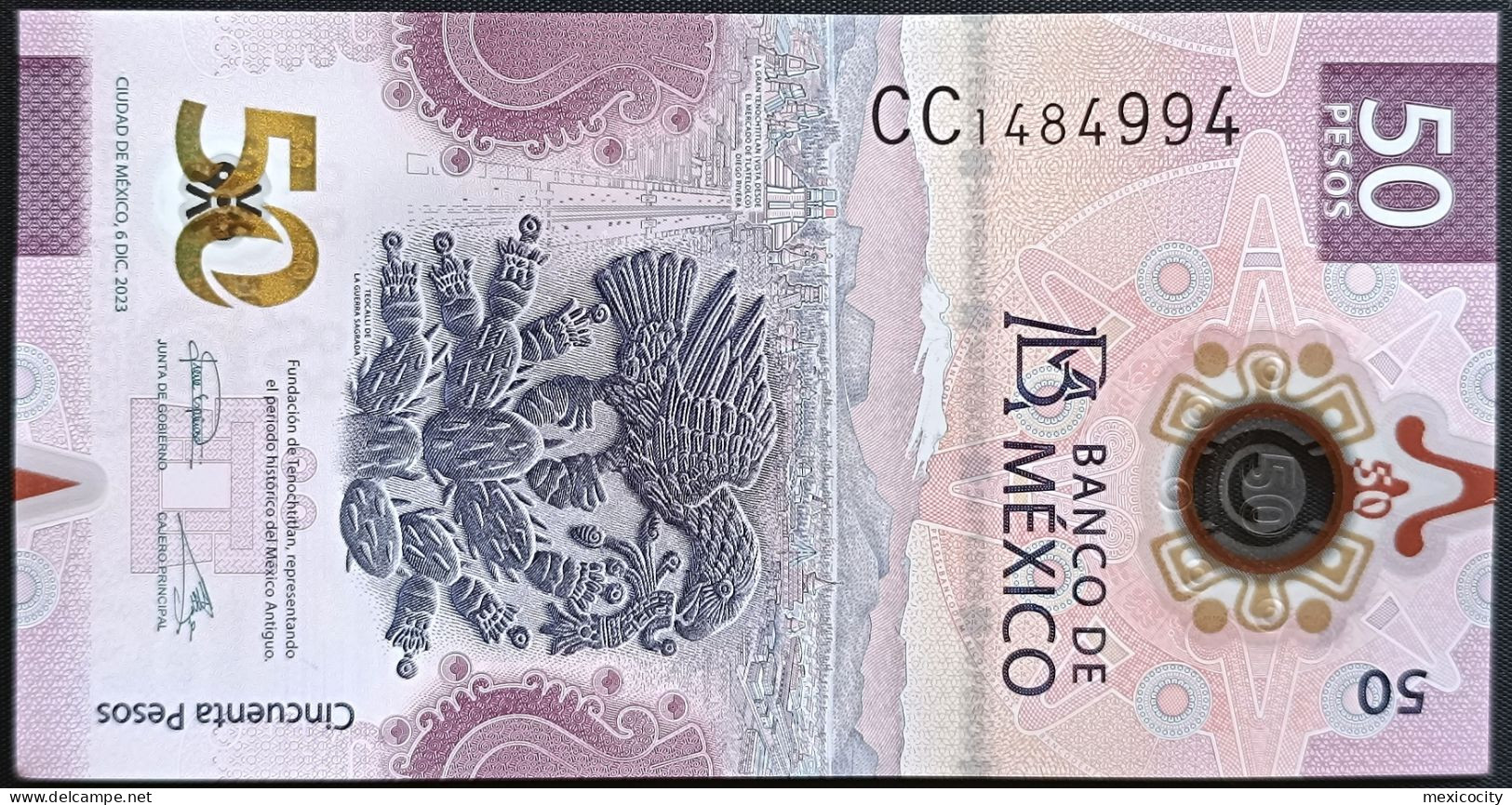 MEXICO $50 ! SERIES CC 6-DEC-2023 ! Irene Espin. Sign. AXOLOTL POLYMER NOTE Mint BU Crisp Read Descr. For Notes - Messico