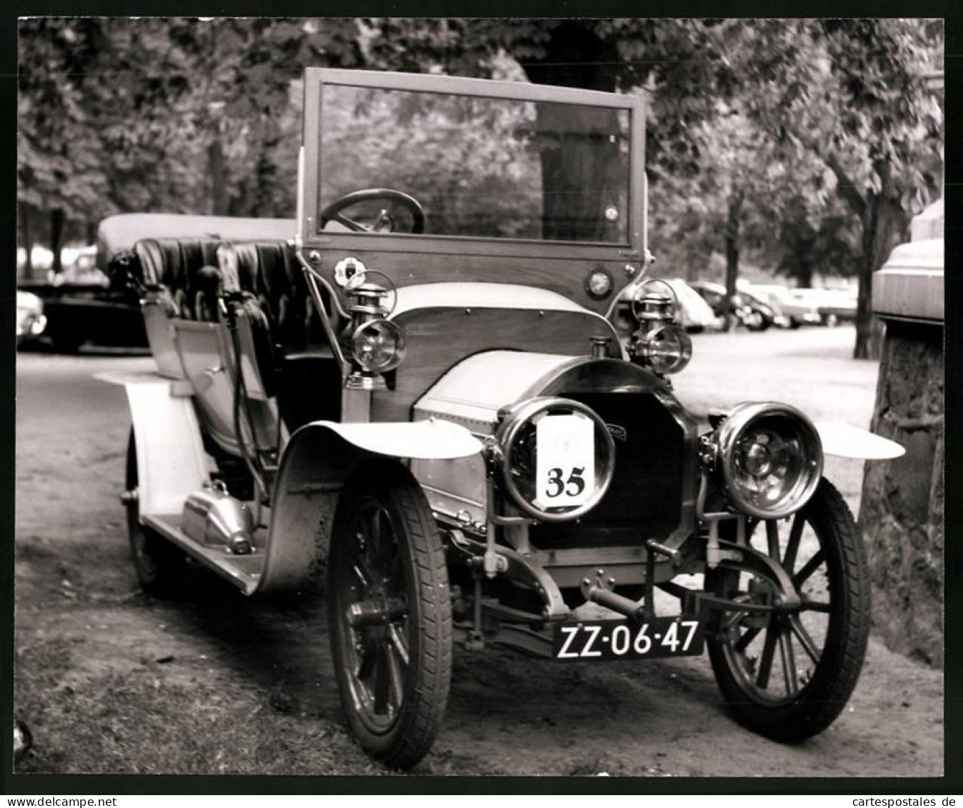 Archiv-Fotografie Auto, Automobil Mit Laternen & Karbidlampen, Kfz-Kennzeichen Frankreich, Grossformat 27 X 22cm  - Coches