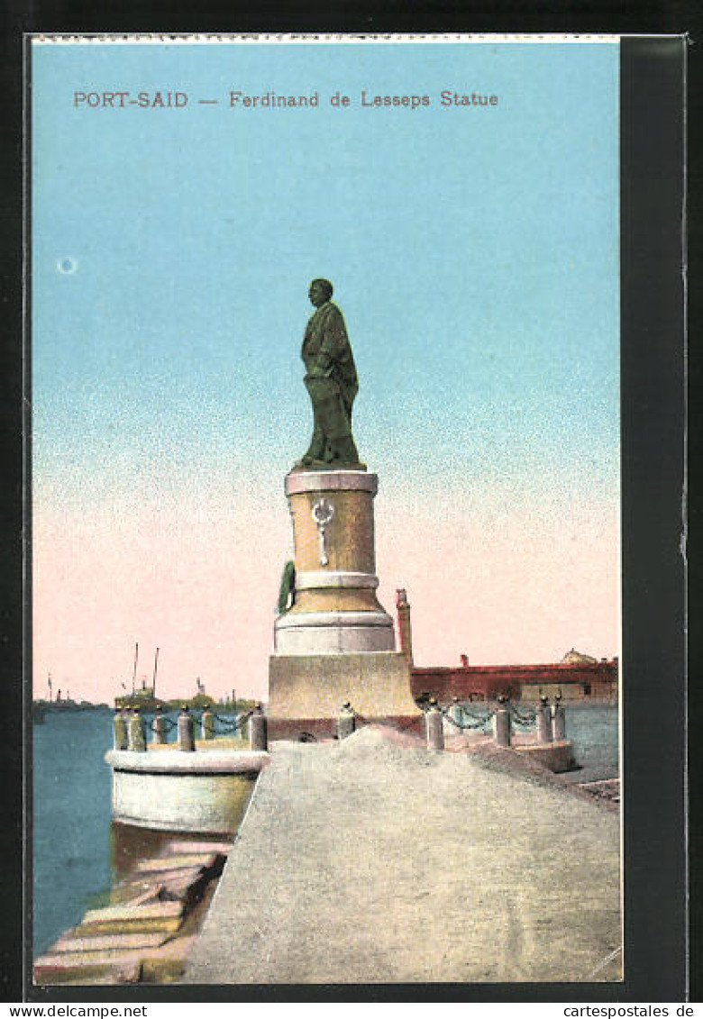 CPA Port-Said, Ferdinand De Lesseps Statue  - Autres & Non Classés