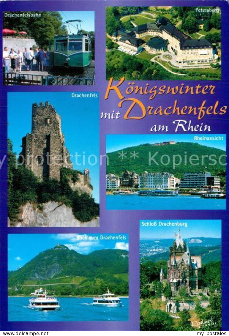 72972594 Koenigswinter Drachenfels Bergbahn Petersberg Rheinansicht Dampfer Schl - Koenigswinter