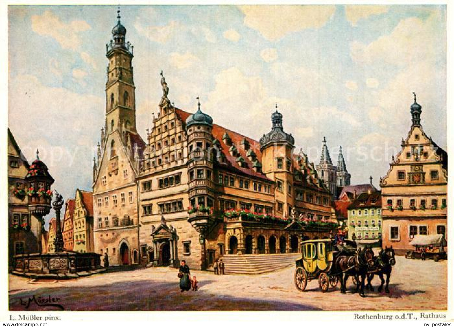 72972553 Rothenburg Tauber Rathaus Mit Postkutsche Kuenstlerkarte L Moessler Pin - Rothenburg O. D. Tauber