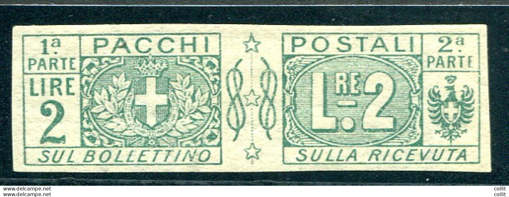Pacchi Postali Lire 2 Verde N. 13f Non Dentellato - Mint/hinged