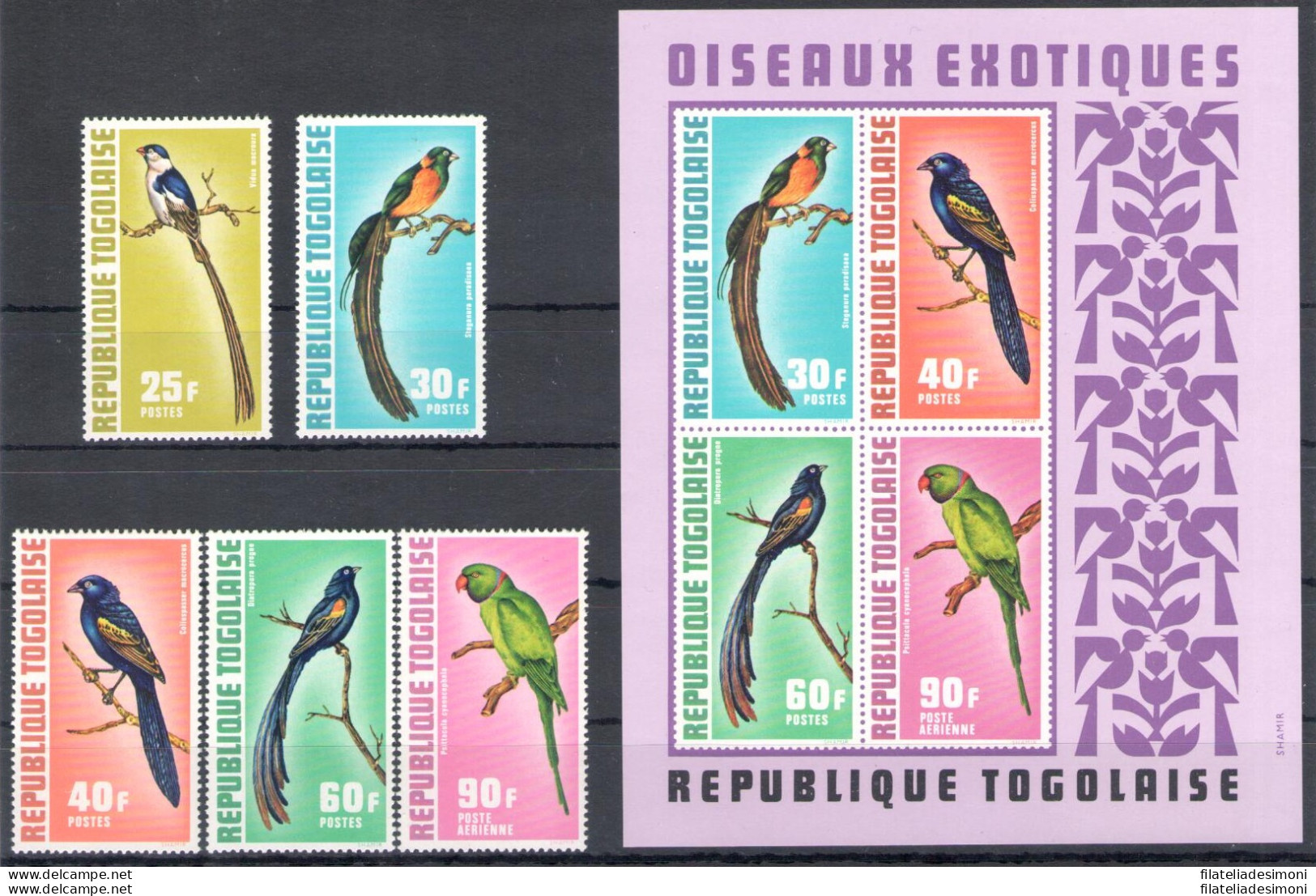 1972 Togo Repubblica - Yvert N. 750/54 + Posta Aerea 184 + Foglietto 63 - Uccelli - 5 Valori + Foglietto - Serie Complet - Andere & Zonder Classificatie