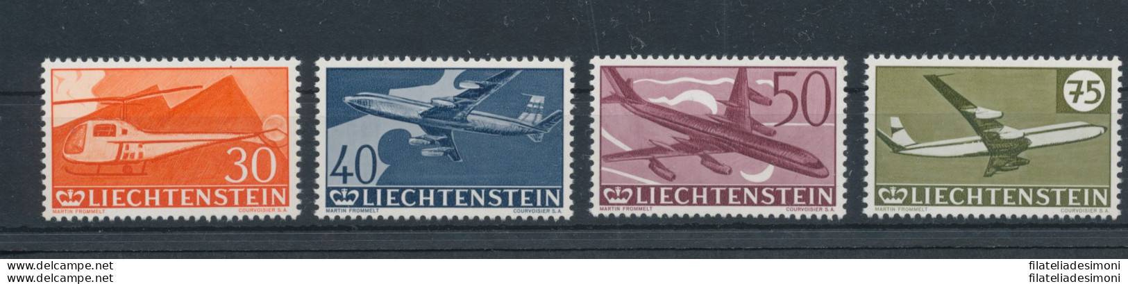 1960 Liechtenstein, Posta Aerea N. 34/37 , Aerei Diversi. 30° Anniversario Del Francobollo Di Posta Aerea , 4 Valori , - Altri & Non Classificati