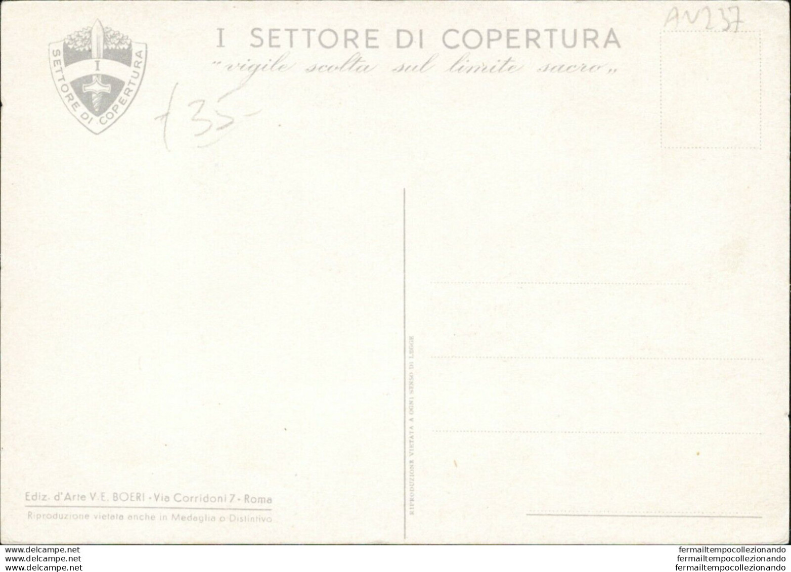An237 Cartolina Militare 1  Settore Di Copertura Cippo Di Confine - Franchise