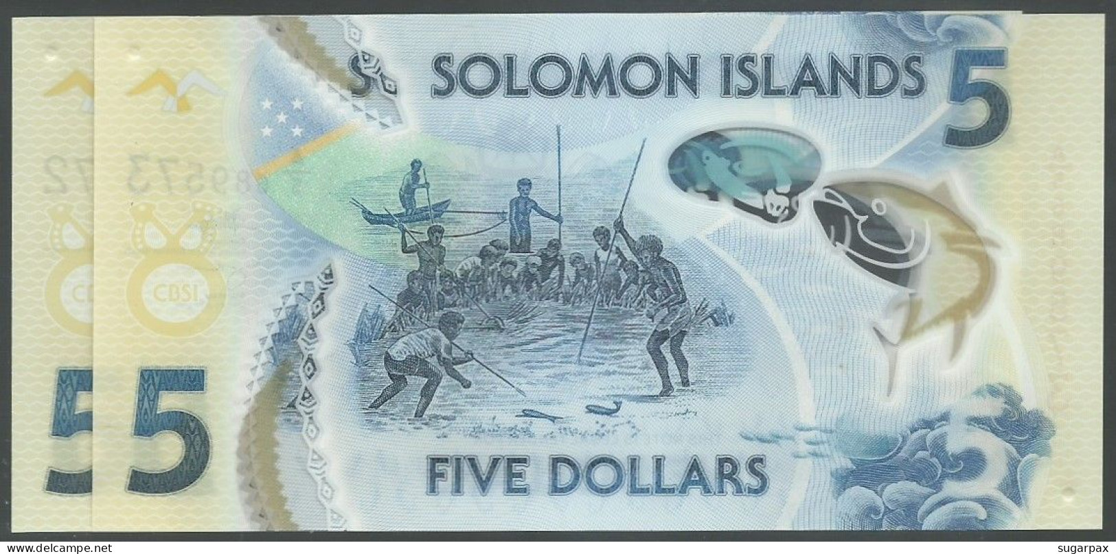 Solomon Islands - 2 X 5 Dollars Consecutive - 2019 ( 2022 ) - Pick: New - Serie A/5 - Polymer - Salomonseilanden