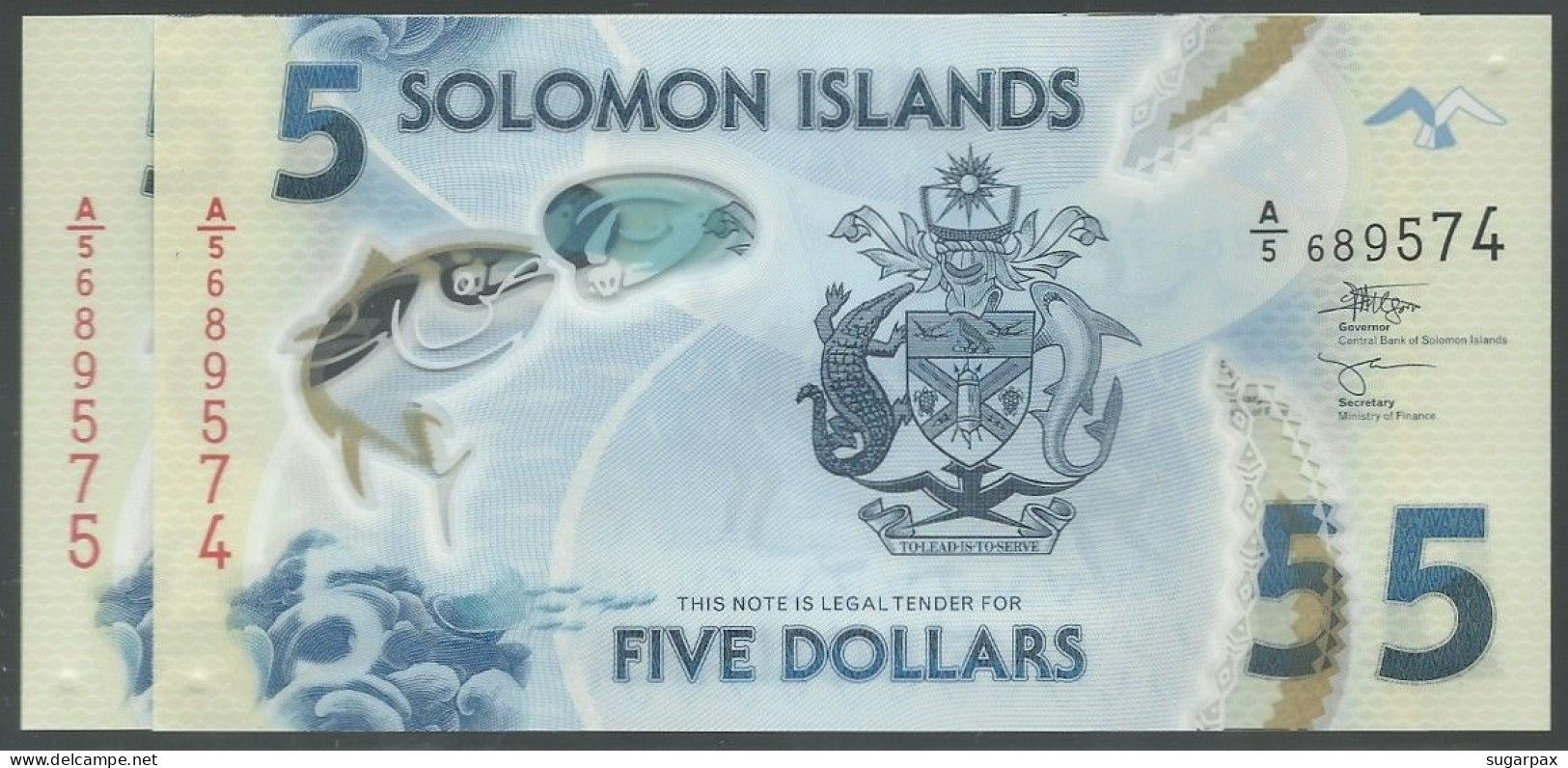 Solomon Islands - 2 X 5 Dollars Consecutive - 2019 ( 2022 ) - Pick: New - Serie A/5 - Polymer - Solomonen