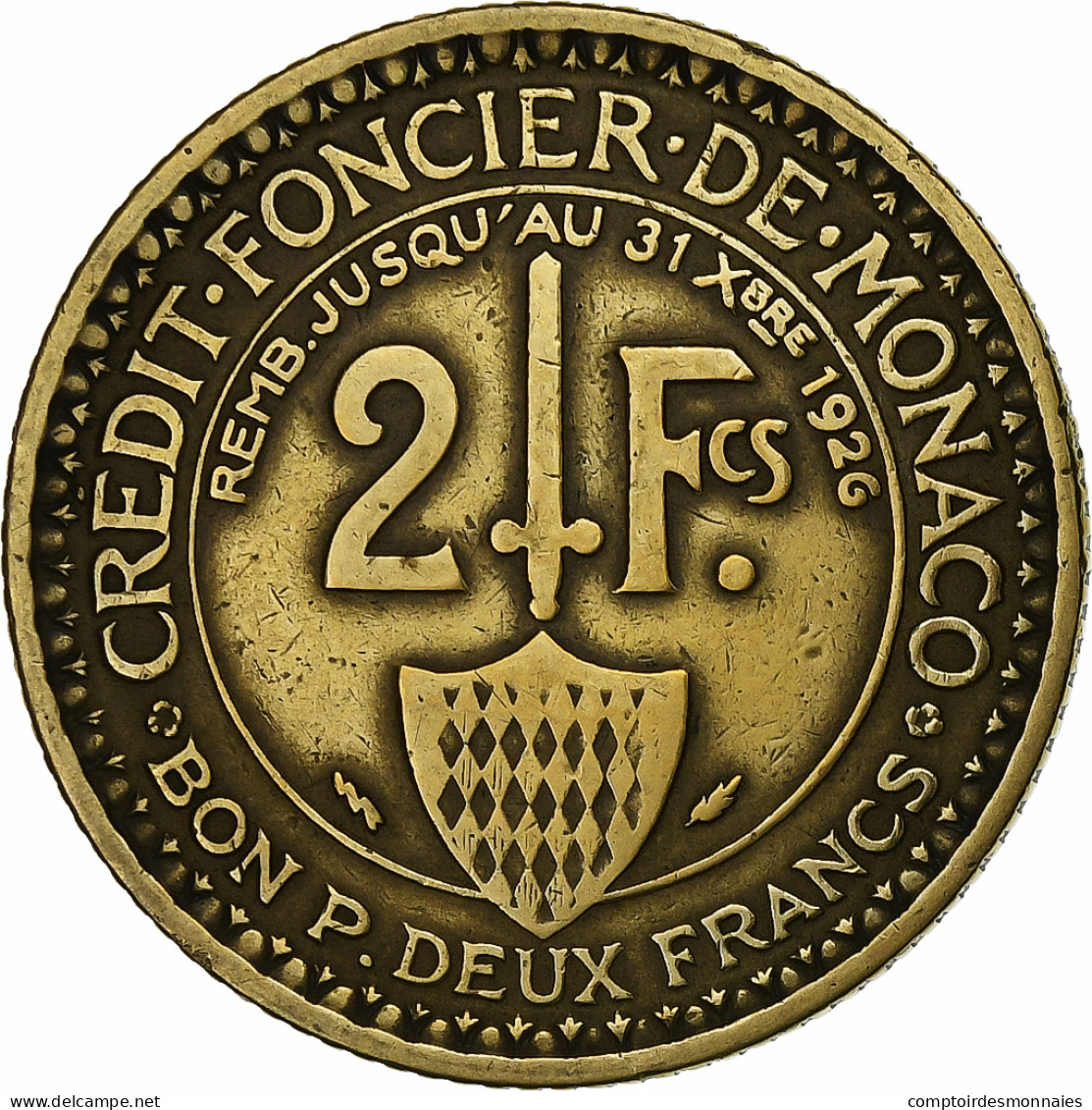 Monaco, Louis II, 2 Francs, 1924, Bronze-Aluminium, TTB+, Gadoury:MC129, KM:112 - 1922-1949 Louis II