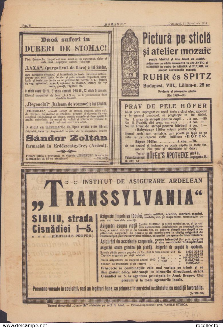 Românul, Arad, 28 septembrie/11 octombrie 1914, relatând despre moartea Regelui Carol I al României 265S