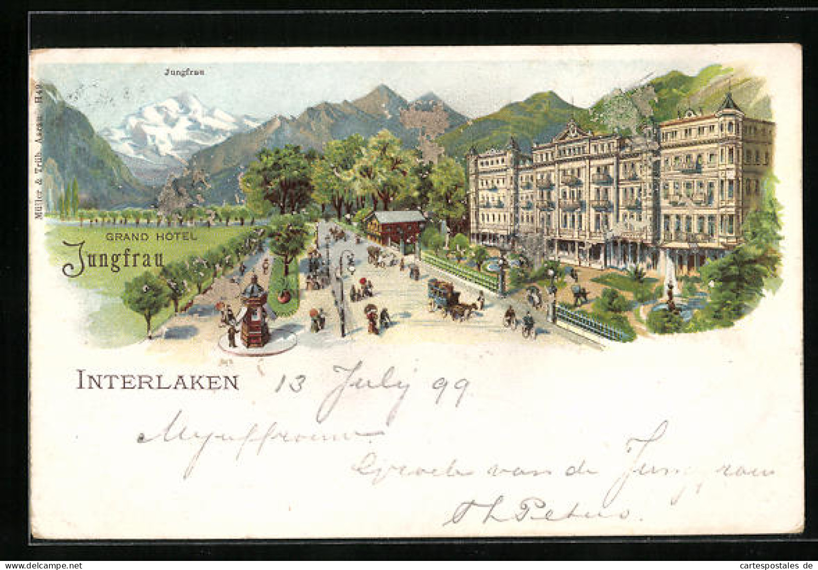 Lithographie Interlaken, Grand Hotel Jungfrau  - Interlaken