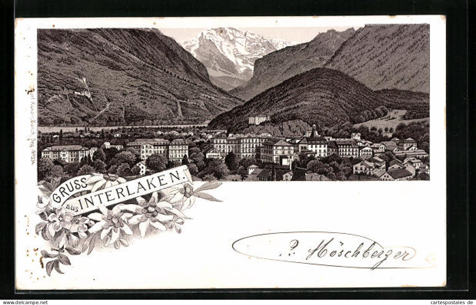 Vorläufer-Lithographie Interlaken, 1894, Teilansicht Gegen Jungfrau  - Interlaken