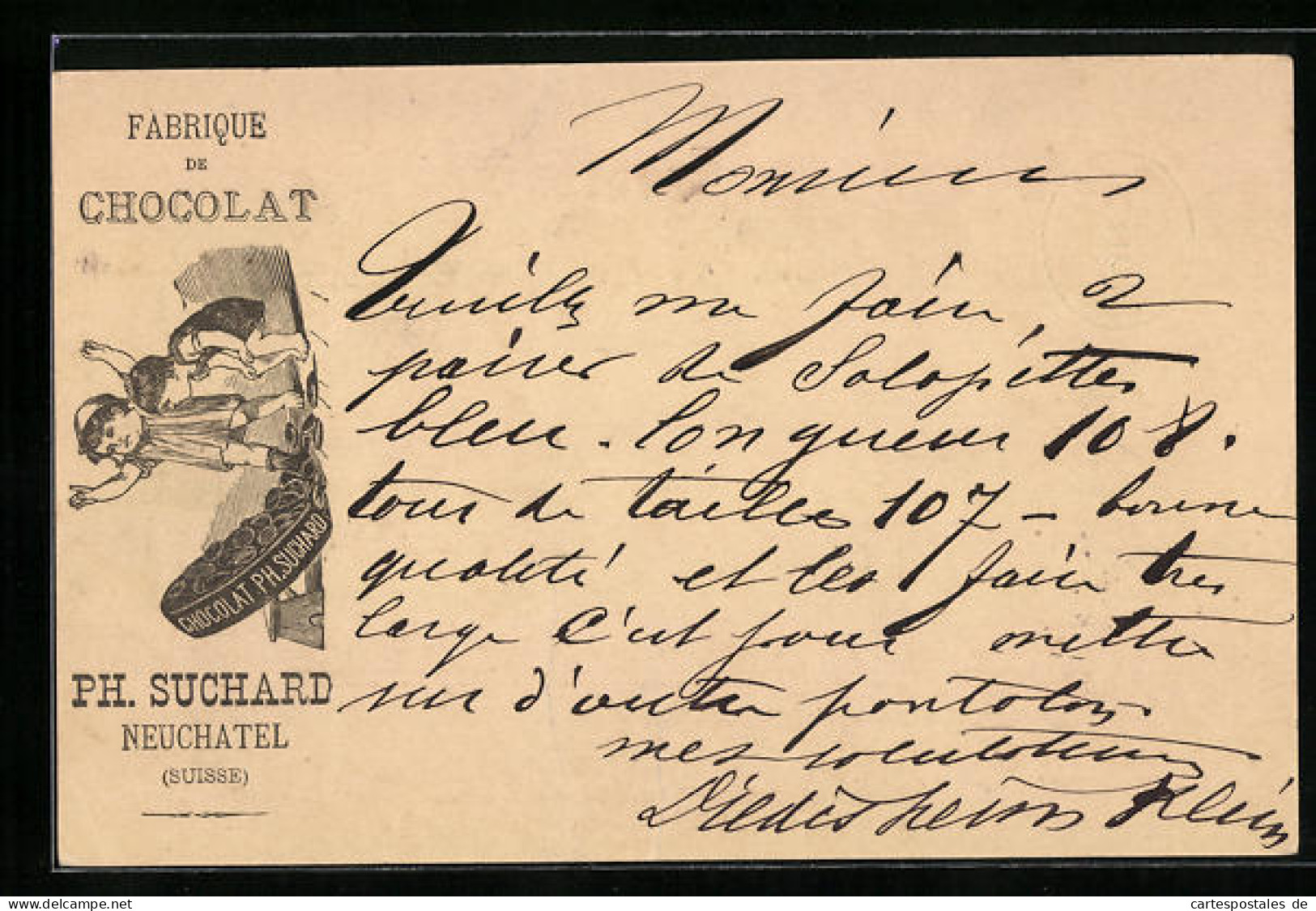 Vorläufer-Lithographie Neuchâtel, 1886, Fabrique De Cocolat, Kinder Mit Keksdose, Reklame Für Kakao Suchard  - Cultivation