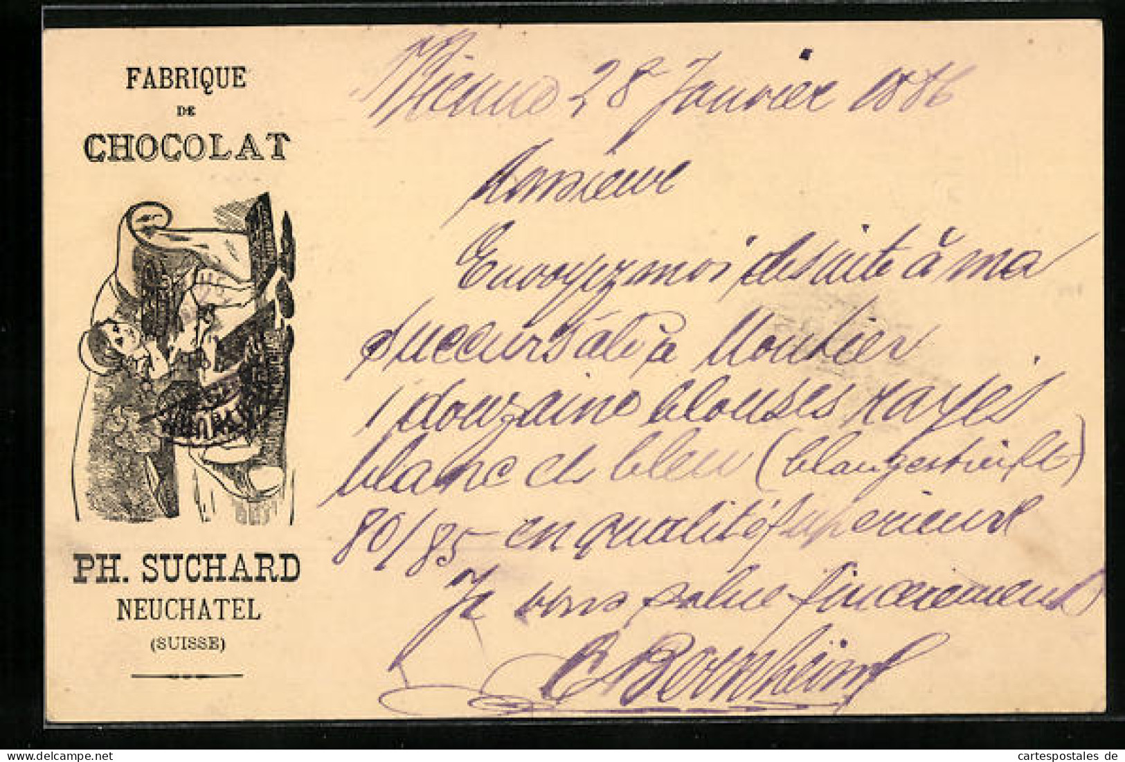 Vorläufer-Lithographie Neuchâtel, 1886, Fabrique De Cocolat, Kinder Geniessen Kekse Auf Sofa, Reklame Für Kakao Suc  - Culture