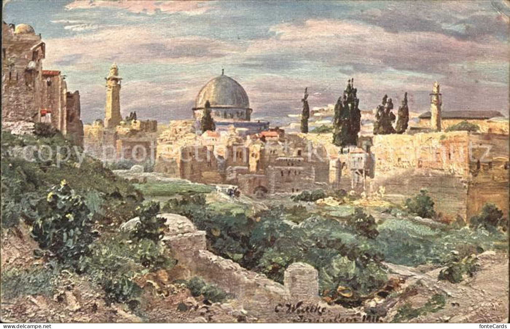 71834797 Jerusalem Yerushalayim Omar Moschee Blick Vom Moghrebiner Tor Kuenstler - Israel