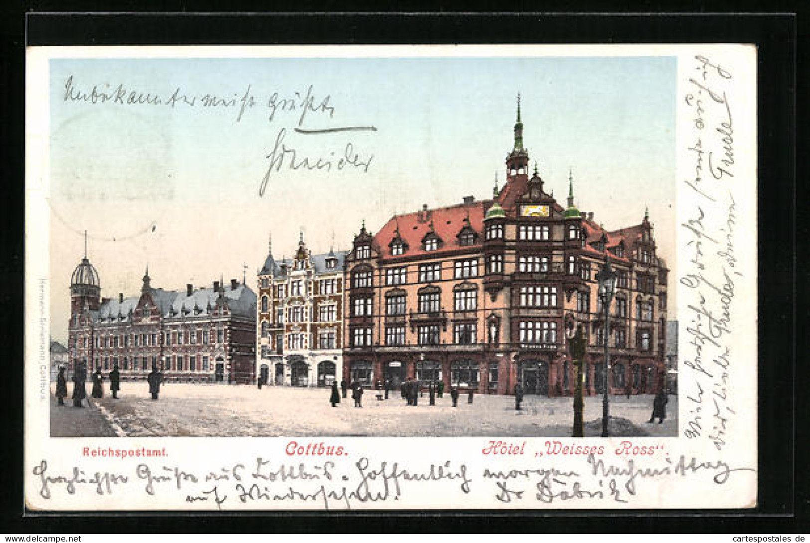 AK Cottbus, Hotel Weisses Ross, Reichspostamt  - Cottbus