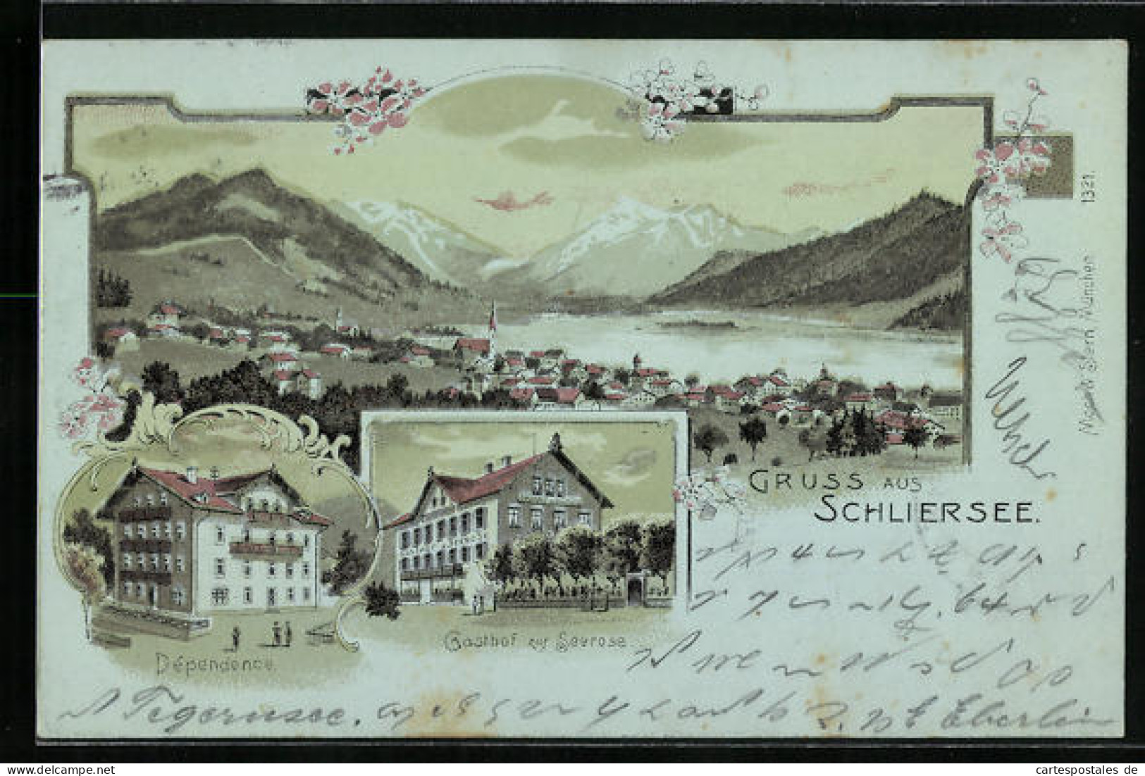 Lithographie Schliersee, Gasthof Zur Seerose, Dépendence, Teilansicht  - Schliersee